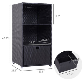 Sunvega Waterproof PE Rattan Wicker Pool Towel Rack with 2 Shelves and Drawer
