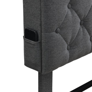 Sunvega Queen Size Upholstered Platform Bed Frame with USB Ports and Storage Headboard