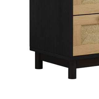 Sunvega Modern Oak Rattan Storage Cabinet with 3 Deep Drawers for Bedroom Living Room