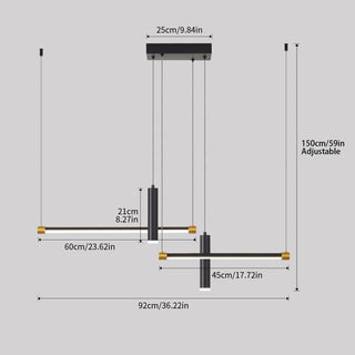 Sunvega Modern Minimalist Chandelier with Sand Black Aluminum Body and Acrylic Ring