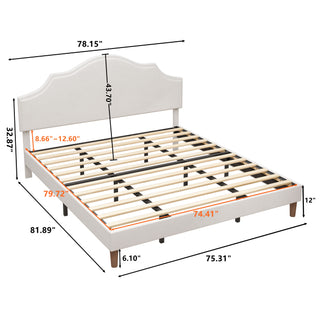 Sunvega King Size Upholstered Platform Bed with Adjustable Linen Headboard