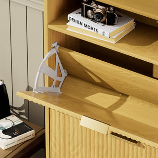 Sunvega Tall Modern Minimalist Shoe Cabinet with Two Flip Drawers and Wave-Patterned Panel