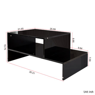 Sunvega Modern Swivel Square Coffee Table with Rotatable Top and Two Drawers