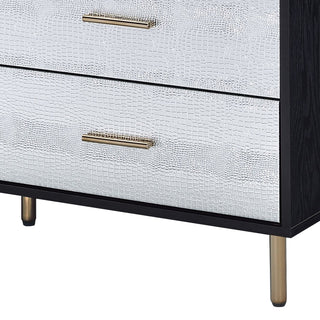 Sunvega Modern Nightstand with Patterned Drawer Fronts and Three Spacious Storage Drawers