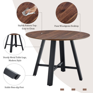 Sunvega Modern Minimalist 42 Inch Round Dining Table with Dark Wood Texture Top