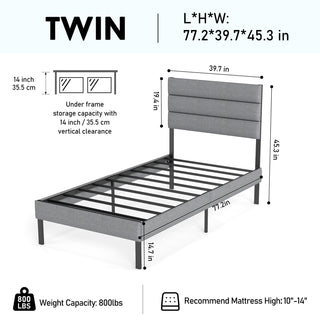 Sunvega Full Size Upholstered Platform Bed Frame With Headboard and 14'' Storage