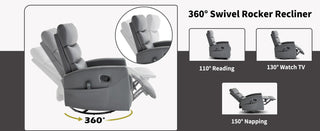 Sunvega Fabric Heat Massage Manual Recliner Chair with Rocker and Swivel for Living Room