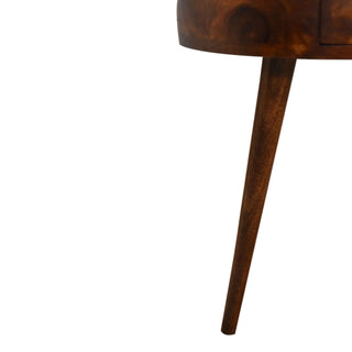 Sunvega Solid Mango Wood Chestnut Finish Semi Circle Nightstand with Drawer