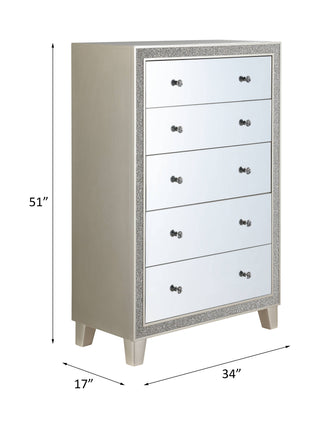 Sunvega Mirrored and Champagne Finish Nightstand with Two Spacious Storage Drawers
