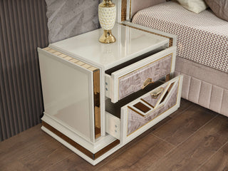 Sunvega Art Deco Nightstand with Gold Accents Spacious Soft Closing Drawers