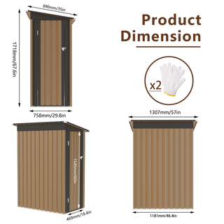 Sunvega 5FT x 3FT Grey Outdoor Pent Roof Garden Tool Storage Shed House