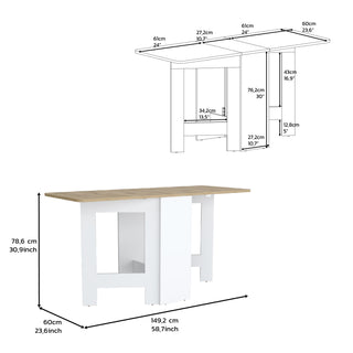 Sunvega White Macadamia Expandable Folding Table with Three Forms and Sturdy Build