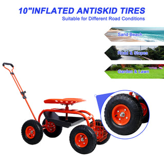 Sunvega 360 Degree Swivel Rolling Garden Trolley Chair with Wheels and Utility Tray