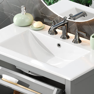 Sunvega Modern 30 Inch Bathroom Vanity with Ceramic Sink and Tempered Glass