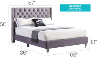 Sunvega Chic Gray Queen Upholstered Bed with Padded Headboard and Sturdy Frame