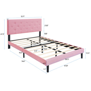 Sunvega Modern Upholstered Platform Bed Frame with Button Tufted Linen Headboard