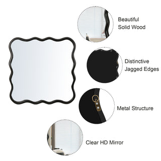 Sunvega Farmhouse Art Deco Wavy Wood Mirror Frame Wall Decor for Bathroom