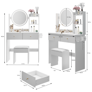 Sunvega 17 Inch Round LED Vanity Table Set with Cushioned Stool Touch Control 3 Colors