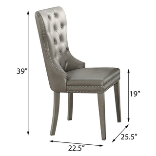 Sunvega Champagne Faux Leather Upholstered Dining Chairs with Tufted Backrest