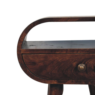 Sunvega Round Solid Mango Wood Bedside Table with Drawer and Open Slot