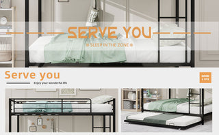 Sunvega Twin Over Full Metal Bunk Bed with Trundle for Space Saving and Safety
