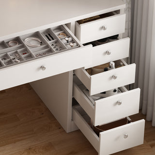 Sunvega Makeup Vanity Desk with 11 Drawers and Large Storage, 10 Bulb LED Mirror with 3 Lighting Modes