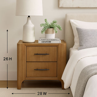 Sunvega Modern Eucalyptus Veneer Nightstand with Soft Close Drawers and USB Port