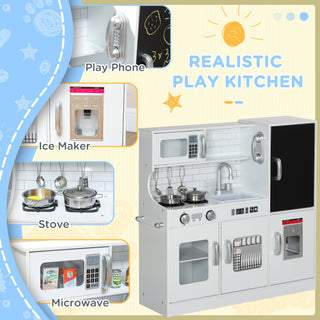 Sunvega Kids Kitchen Playset with Chalkboard Phone Ice Maker and 5 Accessories