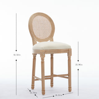 Sunvega French Style Solid Wood Frame Linen Fabric Oval Back Dining Chairs Set of 2
