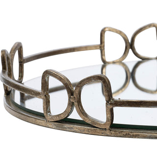 Sunvega Valentina Silver Round Mirror Tray with Distressed Frame for Tabletop Decor