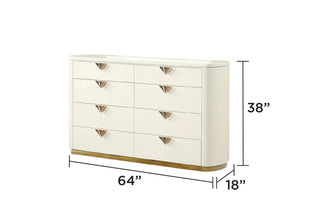Sunvega Modern High-Gloss Beige Dresser with Six Spacious Drawers and Gold Accents