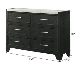Sunvega Modern Nightstand with Faux Marble Top Two Drawers Black Finish