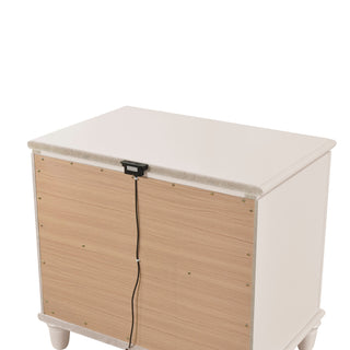 Sunvega Modern Glam Nightstand with USB Ports and Embossed Drawers Bedroom Cabinet