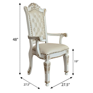Sunvega Beige and Antique Pearl Tufted Back Arm Chairs with Nailhead Trim and Floral Legs