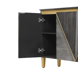 Sunvega 60 Inch Retro Buffet Cabinet with Dimensional Effect Doors and Adjustable Shelves