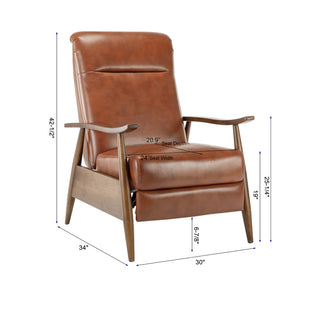 Sunvega Modern Chestnut Brown Wood Arm Push Back Recliner in Caramel