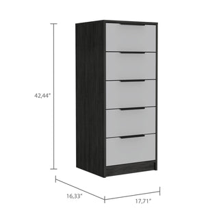Sunvega White Pine Modern 5 Drawer Vertical Dresser for Narrow Spaces