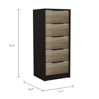 Sunvega White Pine Modern 5 Drawer Vertical Dresser for Narrow Spaces