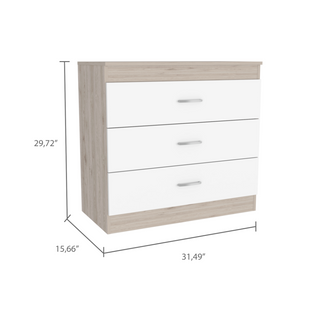 Sunvega Melia Three Drawer Dresser with Metal Hardware in Light Gray and White