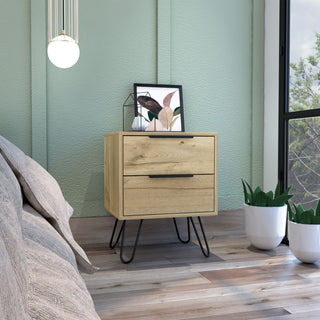 Sunvega Light Oak Nightstand with Two Drawers for Efficient Bedroom Storage