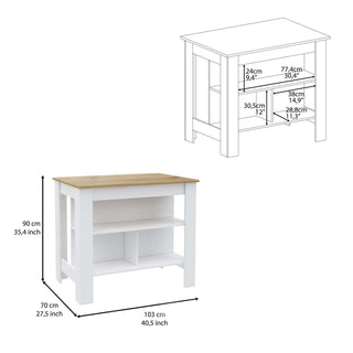 Sunvega Kitchen Island Table with Three Open Storage Shelves and Spacious Leg Room