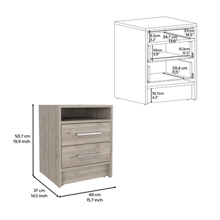 Sunvega 19.9 Inch High Nightstand with Two Drawers and Open Shelf