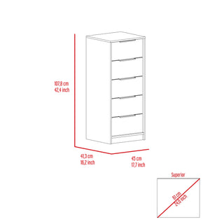 Sunvega White Pine Modern 5 Drawer Vertical Dresser for Narrow Spaces