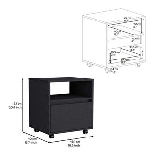 Sunvega White Nightstand with One Open Shelf and Spacious Drawer on Casters