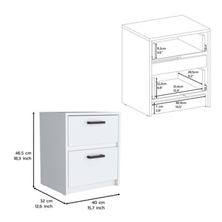 Sunvega Black Nightstand with Two Drawers and Metal Handles for Bedroom