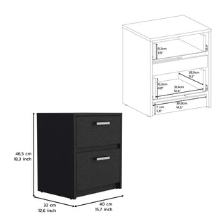 Sunvega Black Nightstand with Two Drawers and Metal Handles for Bedroom