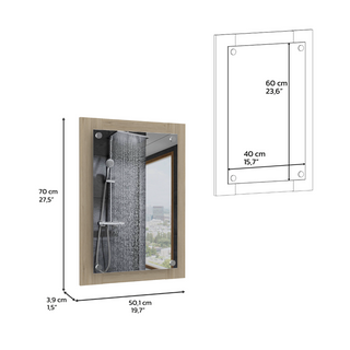 Sunvega Light Pine Bathroom Mirror with Sleek Modern Wood Frame Design