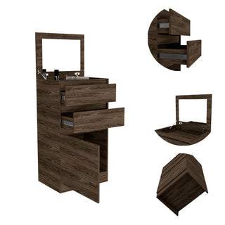 Sunvega Dark Walnut Dresser with Mirror Jewelry Box and Two Drawers