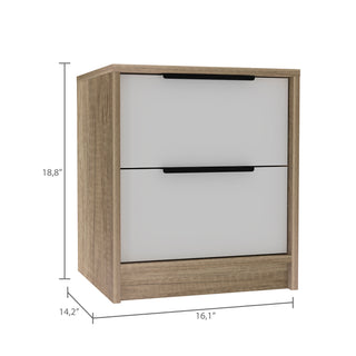 Sunvega Light Gray Nightstand with Two Drawers and Metal Handles for Bedroom