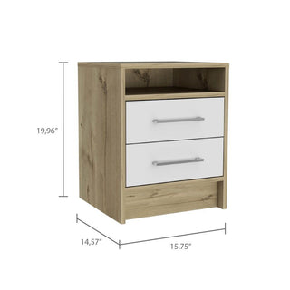 Sunvega Modern Nightstand with Two Spacious Drawers and Metal Handles for Bedroom
